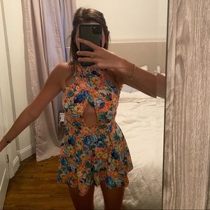 Neon Floral Topshop Romper With Cut Outs